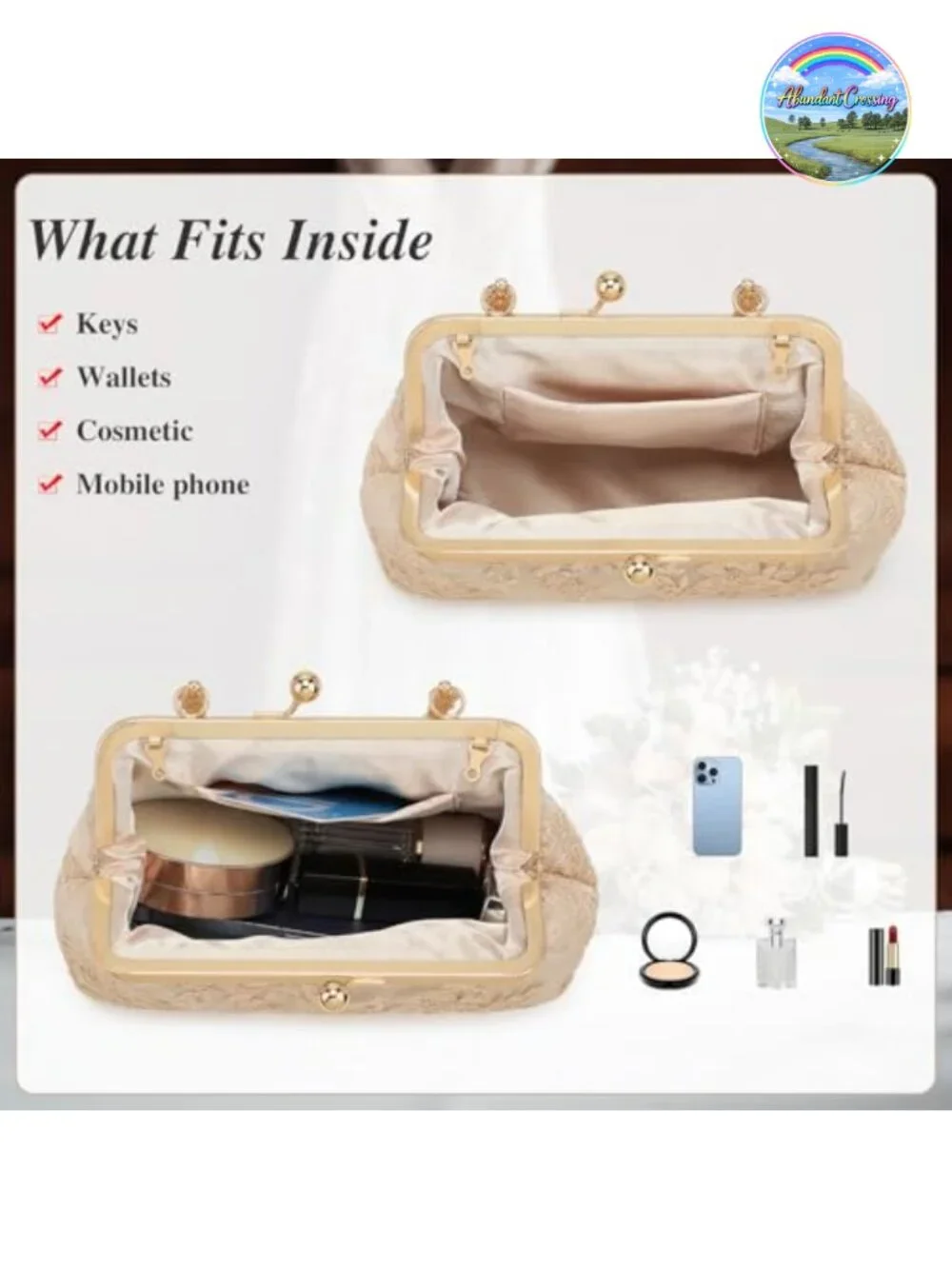 Lace Floral Clutch Evening Bag with Detachable Chain Wedding Party